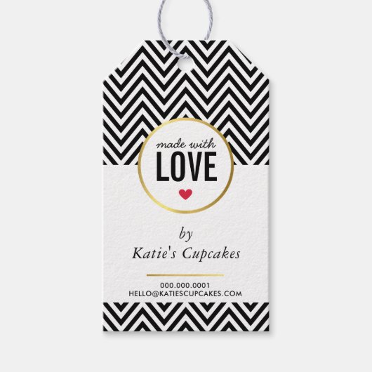 BUSINESS-VERPACKUNG aus Liebe schwarz Zickzack Geschenkanhänger (Vorderseite)