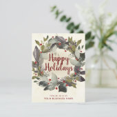 Business Vintag Greenery Wreath Happy Holidays Feiertagskarte (Stehend Vorderseite)