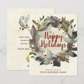 Business Vintag Greenery Wreath Happy Holidays Feiertagskarte (Vorne/Hinten)