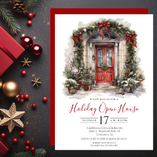 Business Watercolor Front Door Holiday Open House Einladung