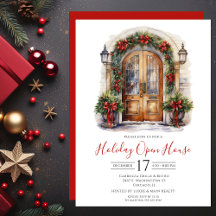Business Watercolor Front Door Holiday Open House