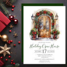 Business Watercolor Front Door Holiday Open House