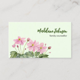 Business Watercolor Gentle Pink Japanischer Anemon Visitenkarte