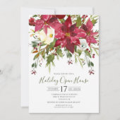 Business Watercolor Poinsettias Holiday Open House Einladung (Vorderseite)