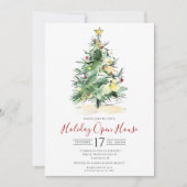 Business Watercolor Weihnachtsbaum Open House Einladung (Vorderseite)