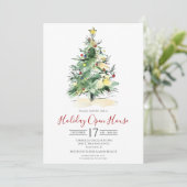 Business Watercolor Weihnachtsbaum Open House Einladung (Stehend Vorderseite)