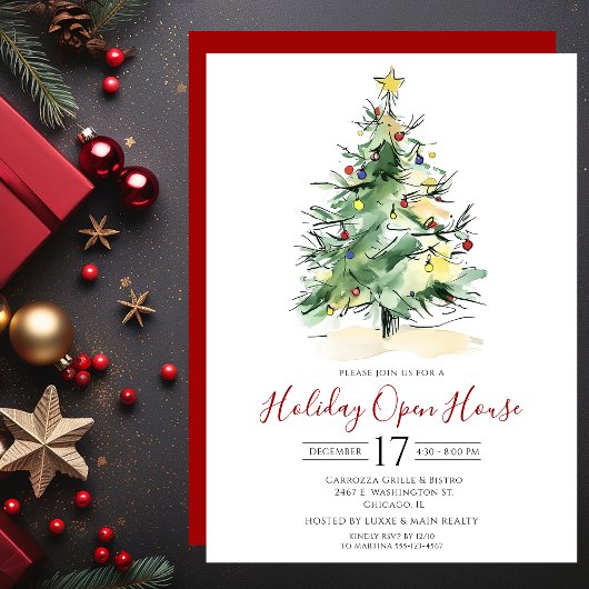 Business Watercolor Weihnachtsbaum Open House Einladung