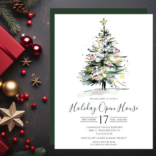 Business Watercolor Weihnachtsbaum Open House Einladung
