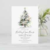 Business Watercolor Weihnachtsbaum Open House Einladung (Stehend Vorderseite)