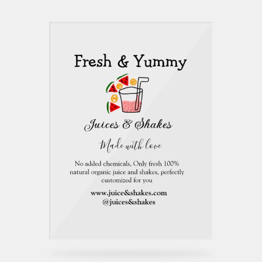 Business-Website "Juice & Shakes" Acrylschild (Vorderseite)