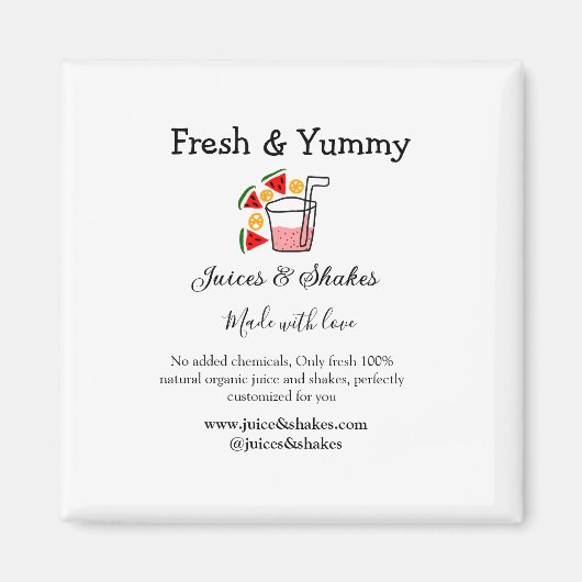 Business-Website "Juice & Shakes" Magnet (Vorne)