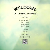 Business Welcome Openings Stunden mit QR Code Blac Fensteraufkleber (Blatt 3)