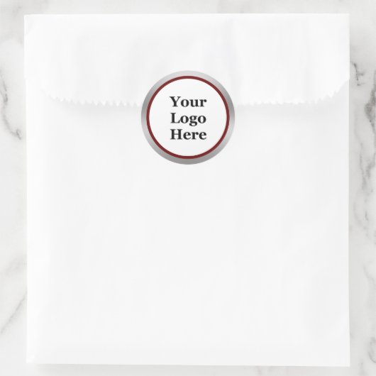 Business your logo Here Dark Red White Silver Runder Aufkleber (Tasche)