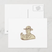 Businessman Fedora hat Vintag Etching Postkarte (Vorne/Hinten)
