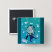 Businessman Giant Magnifying Glass Flying Papers Button (Vorne & Hinten)