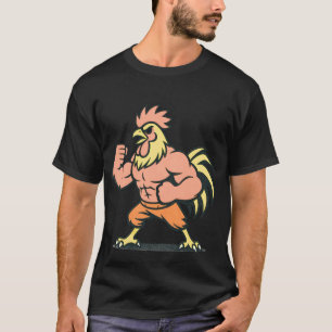 Büstenmuskel-Hahn-Maskottchen-Gym-Shirt T-Shirt