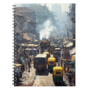 Bustling Street Market Rickshaw Scene Notebook Notizblock