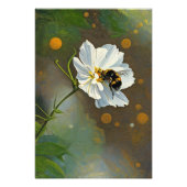 Busy Bumblebee Pollinating White Cosmos Flower Fotodruck (Vorne)