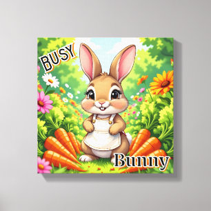 Busy Bunny Niedlicher Cartoon Kids Kinderzimmer Leinwanddruck