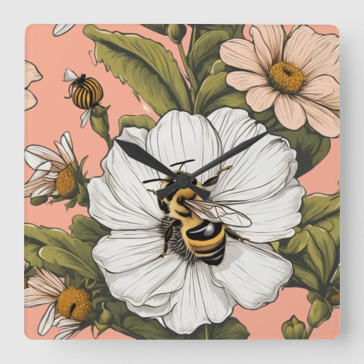 Busy gathering Pollen  Quadratische Wanduhr (Vorderseite)