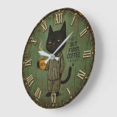 But First Coffee Black Cat Große Wanduhr (Winkel)