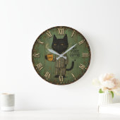 But First Coffee Black Cat Große Wanduhr (Zuhause)