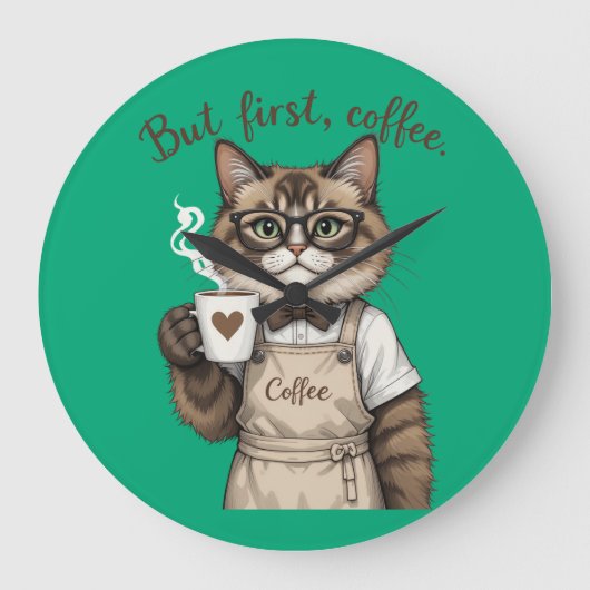 But First, Coffee Cat Große Wanduhr (Vorderseite)
