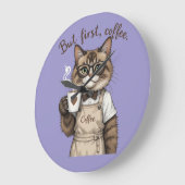 But First, Coffee Cat Große Wanduhr (Winkel)