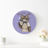 But First, Coffee Cat Große Wanduhr (Zuhause)