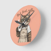 But First, Coffee Cat Runde Wanduhr (Winkel)