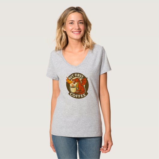 But First Coffee dragon funny java addict gift  T-Shirt (Vorderseite Vollansicht)