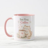 But First Coffee Kawaii Cute Cat Sweet Pink Tasse (Links)