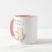 But First Coffee Kawaii Cute Cat Sweet Pink Tasse (Vorderseite Links)
