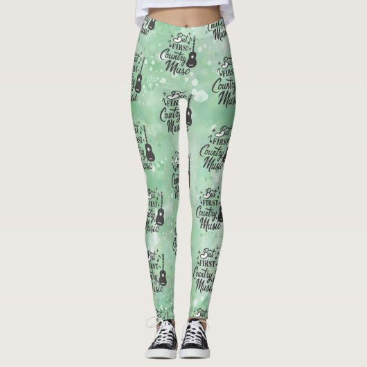But First Country Music Light Green Leggings (Vorderseite)