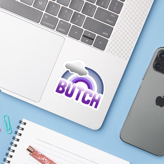Butch Lesbian Pride Sticker (Laptop mit iPhone)