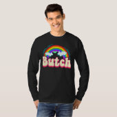 Butch Rainbow Buttons Femme Lesbian Pride Tomboy Q T-Shirt (Vorne ganz)