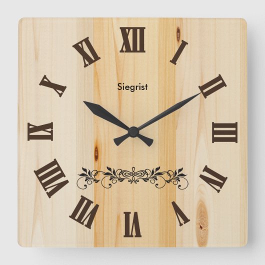 Butcher Block Wood Style Clock Zazzle | Quadratische Wanduhr (Vorderseite)