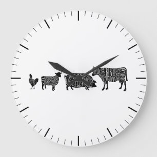 Butcher diagram meat cuts clock cow beef pork große wanduhr