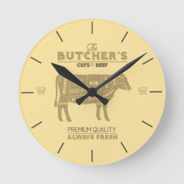 Butcher Shop Cuts of Beef Diagram Runde Wanduhr