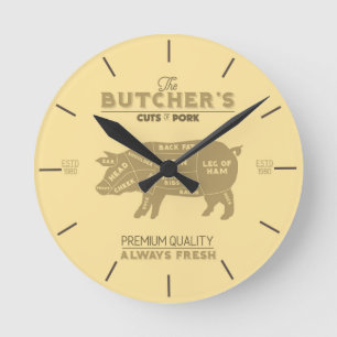 Butcher Shop Cuts of Pork Pig Diagram Runde Wanduhr