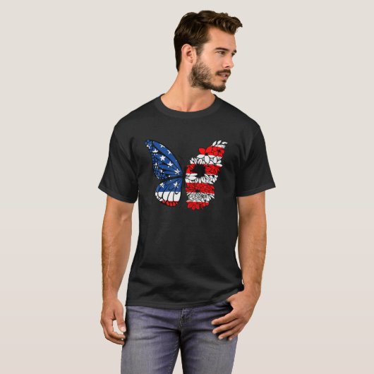 Buterfly Floral USA Flag Entomologin Blume Ameri T-Shirt (Vorne ganz)