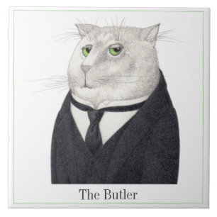 BUTLER CAT 6" Quadratische Keramikfliese + Text