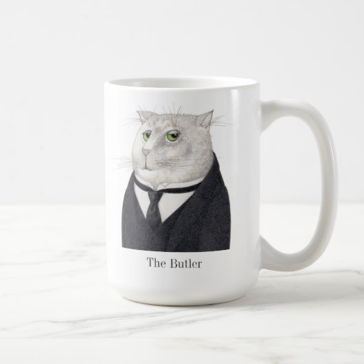 BUTLER CAT hohe weiße Tasse + Text (Rechts)