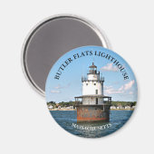 Butler Flats Lighthouse Massachusetts Round Magnet (Vorderseite/Rückseite)