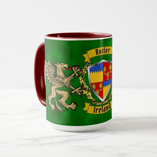 Butler Irish Shield & Griffins Personalisiert Tasse (Vorderseite Links)