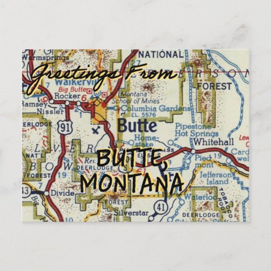 Butte Montana Vintage Karte (Vorderseite)