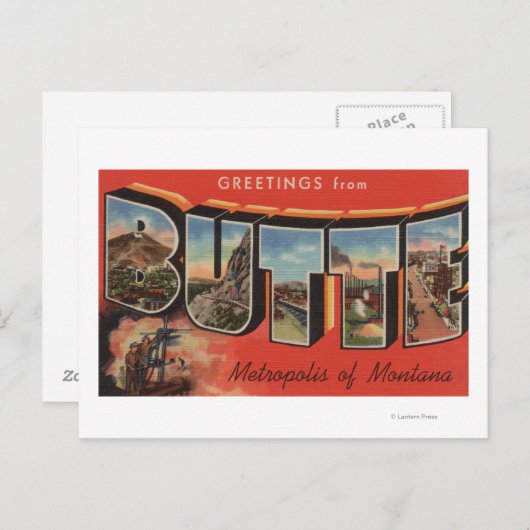 Butte, MontanaGroße BuchstabenszenenButte, MT 2 Postkarte (Vorne/Hinten)