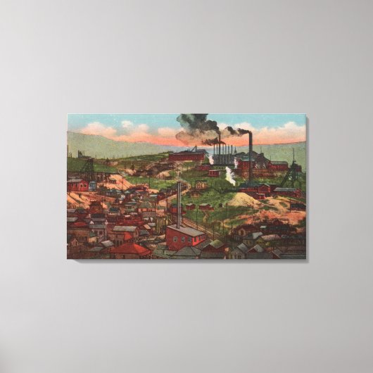 Butte, MT - Ansicht von Fabriken und Zuhause auf H Leinwanddruck (Vorderseite)