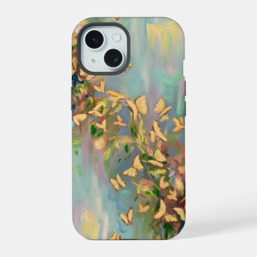 Buttefliegen im hellblauen Hintergrund iPhone 15 Hülle (Rückseite)