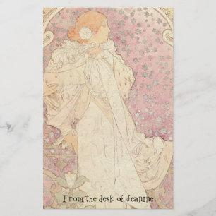 Büttenpapier-Briefpapier Damen-Mucha Faux Briefpapier